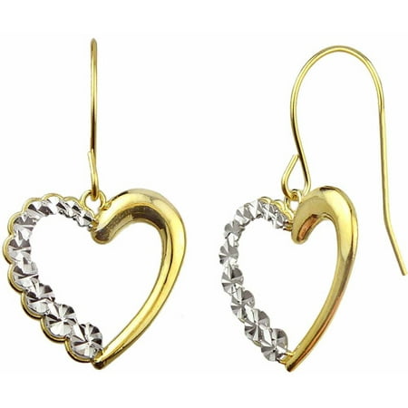 US GOLD Handcrafted 10kt Yellow Gold Diamond-Cut Heart Dangle Earrings