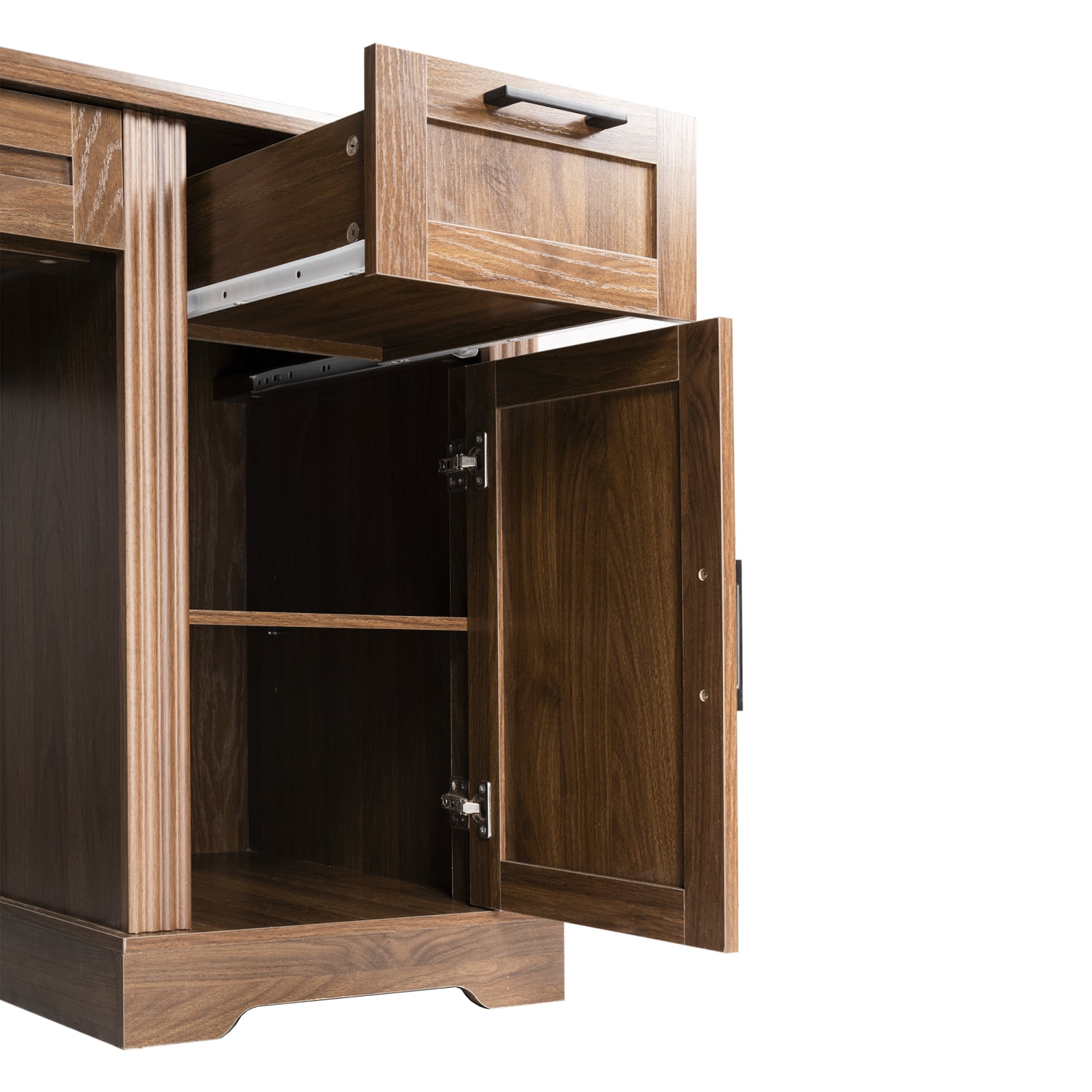 Youmumeub 59" Home Office Desk Dark Walnut with Built-In Charging Hub, Ergonomic Monitor Riser, File Drawer & Keyboard Tray, Barn Door Style Storage Cabinet – MDF Workstation