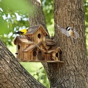 Zynic Bird Feeders 6 Hole Handmade Bird House Outdoor Bird House Bird House 6 Hole Hummingbird House Hanging Large Bird House Nest Box Bird House Home & Garden