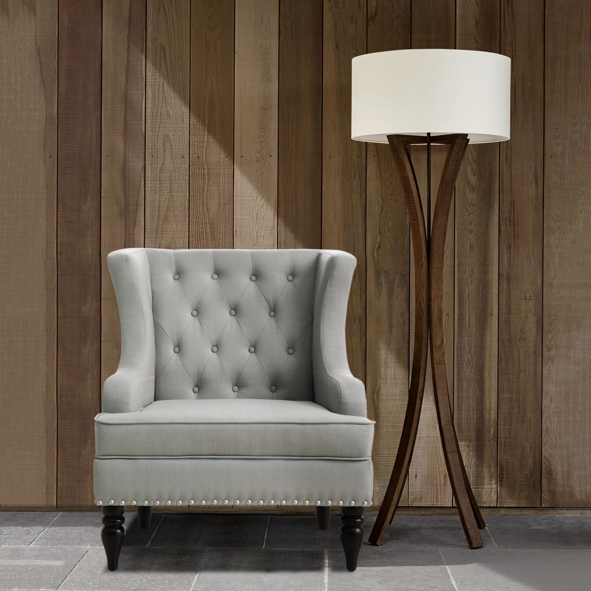 Gewnee Linen Accent Chair/Armchair with Solid Rubberwood Legs - Gray, Suitable for Living Room & Balcony