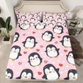 thumbnail image 2 of Manfei Kawaii Grey Penguin Twin Sheet Sets for Kid, Antarctic Wildlife Twin Fitted Sheet, Girly Pink Cartoon Flat Sheet, Luxury Bedroom Decor, 3 Pieces, 2 of 7