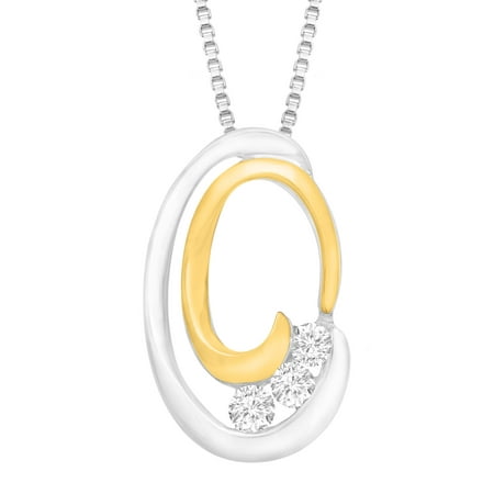 Duet 1/5 ct Diamond Trio Swirl Pendant Necklace in Sterling Silver & 14kt Gold