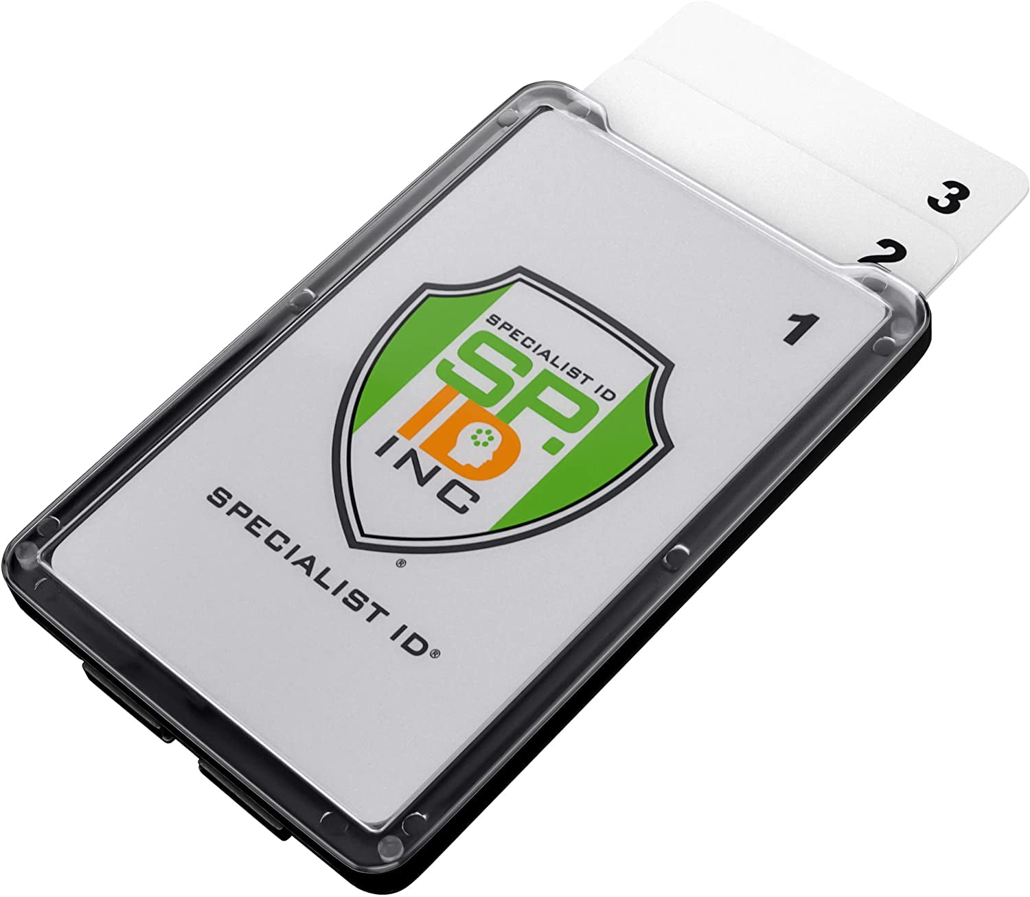 5 Pack - 3 Card Badge Holder Up to Three ID Badges - Heavy Duty Vertical Rigid Hard Plastic Case for Multiple Cards - Polycarbonate - Tactical CAC, Smart & Swipe I'd Holders by Specialist ID (Black)