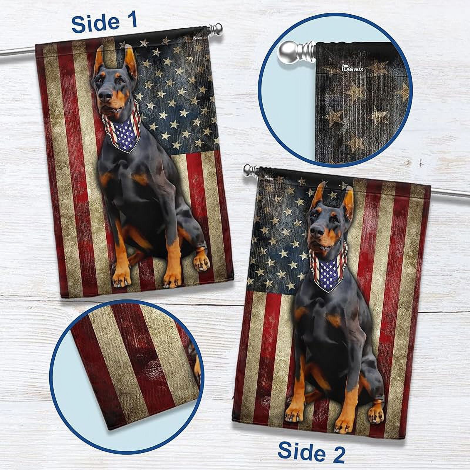 Doberman Pinscher Flag, American Patriot Dog Flag Decorations - 4th of July Decorations for Home, Outside, House Flag Patriotic Dog Decor, Double Sided, Heavy Duty Canvas Flag Indoor Outdoor