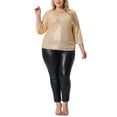 thumbnail image 2 of Agnes Orinda Women's Plus Size Sequin Top 3/4 Sleeve V Neck Glitter Evening Sparkle Shimmer Party Blouses 3X Champagne, 2 of 6