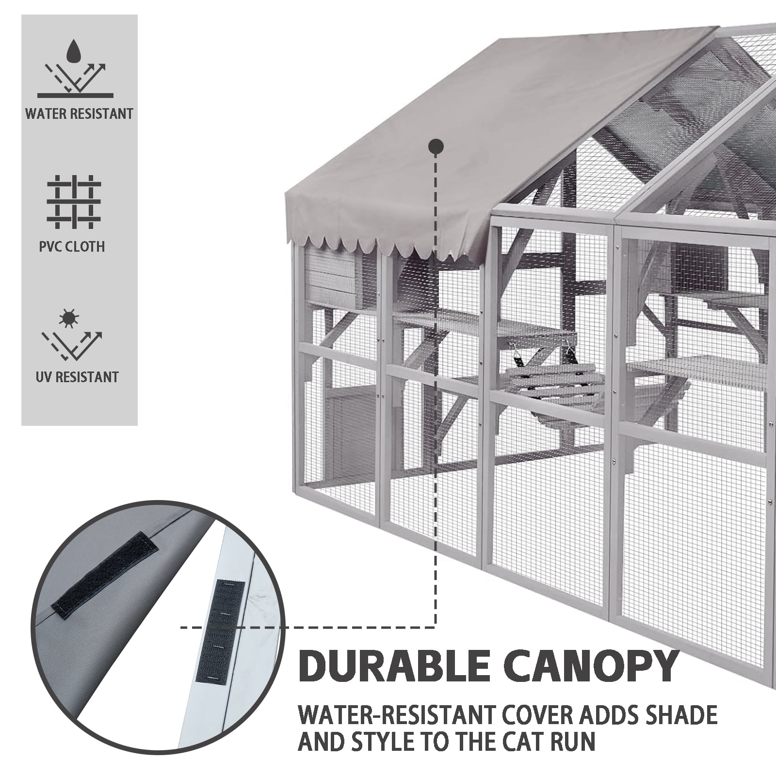 Outdoor Cat Enclosure 110" Large Kitten Playground with Platforms, Upgraded Waterproof Cover - Gray&White