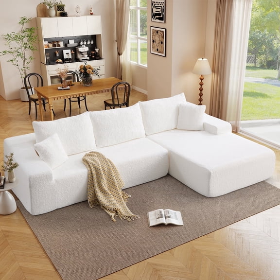 Ebello 108" L-Shaped Sectional Sofa, 3-Seat Modular Couch with Memory Foam, Removable Cushions and Throw Pillows for Living Room, Beige
