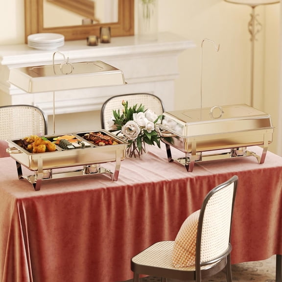 Chafing Dishes Buffet Set for Food Warming and Serving, 11QT Stainless Steel Party Trays Warmers for Catering, Weddings, Events with Display and Rolled Edge Design, 1 Pack, 3 Compartment