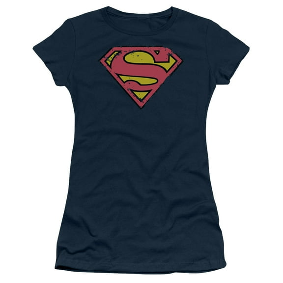 Superman Distressed Shield Junior Women's T-Shirt Sheer Navy
