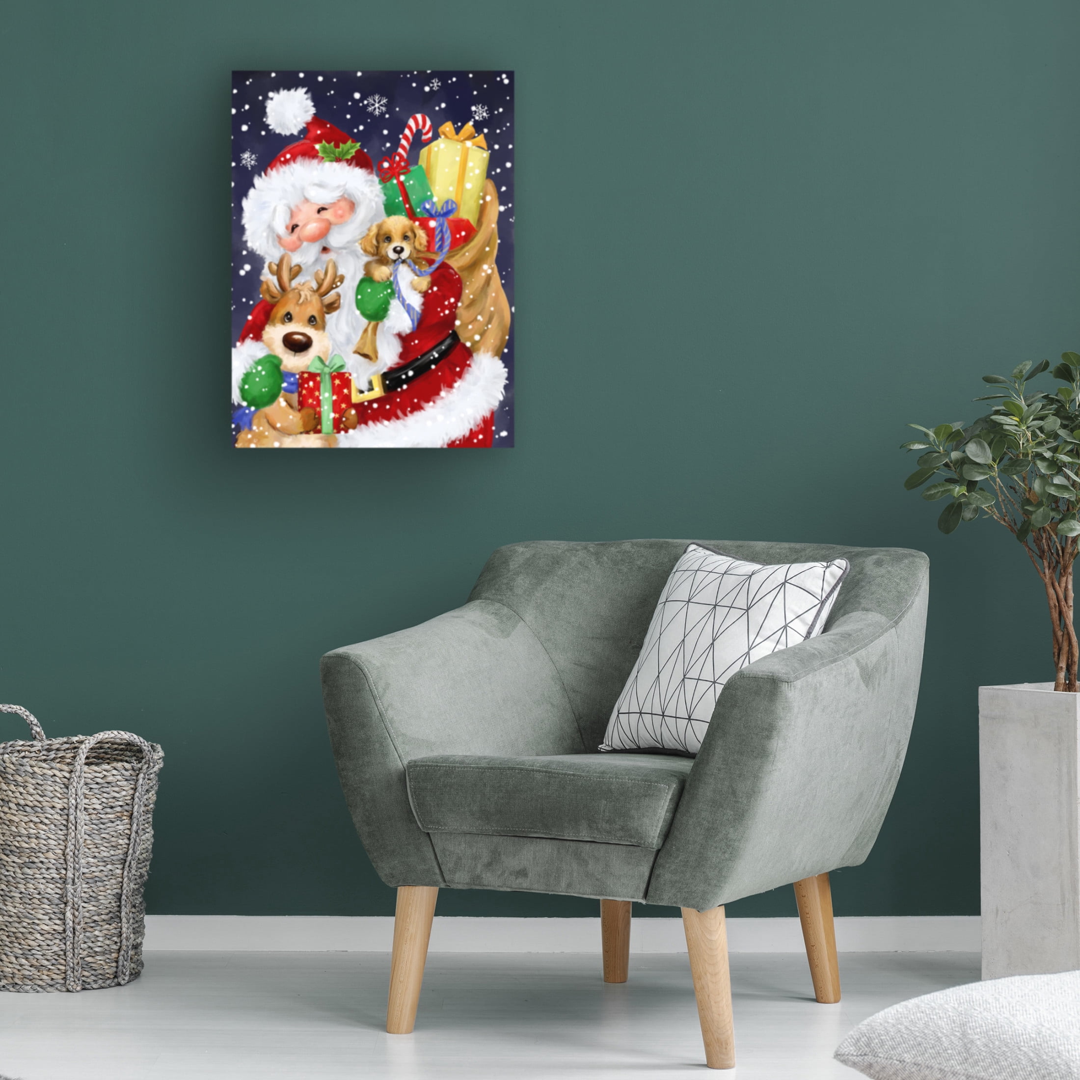 Canvas Wall Art - MAKIKO 'Santa, Reindeer and Puppy' Wall Art for Living Room, Bedroom, or Office Décor by Trademark Fine Art - 14 x 19 Inches