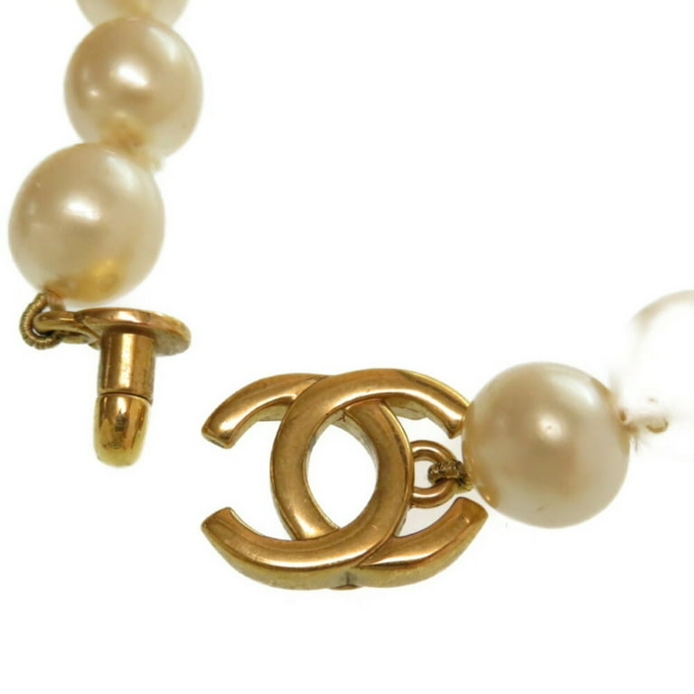 Pre-Owned Chanel Coco Mark Turnlock Pearl Necklace Fake Gold