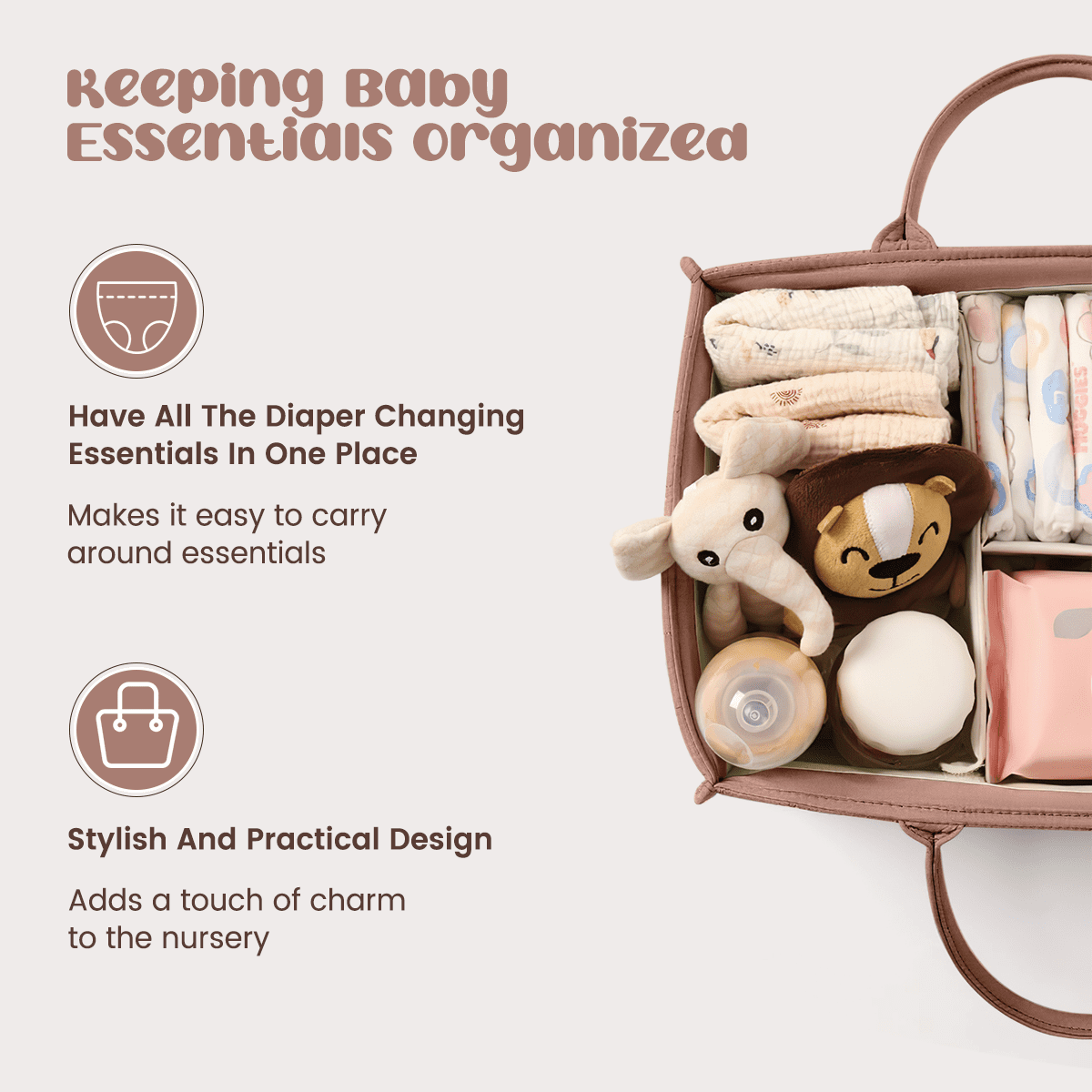 Stylish Baby Diaper Caddy Organizer, Baby Diaper Caddy Basket, Breathable & Washable - Storage Basket for Diapers, Car Caddy Organizer, Nursery, Baby Gift Registry Newborn Essentials, Rouge Pink