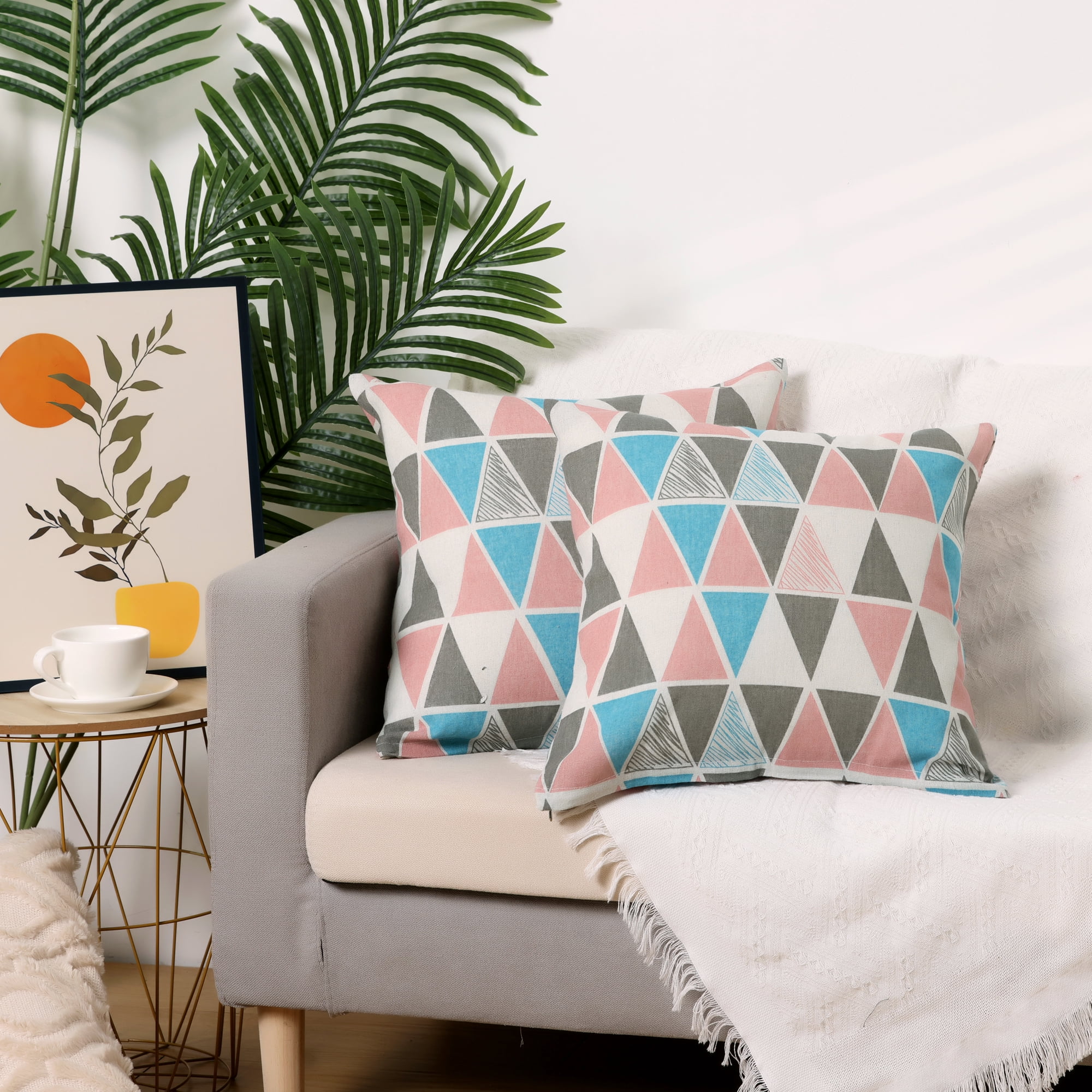 Unique Bargains Geometric Pillow Covers Linen Decorative Cushion Cases Colorful 18" x 18"