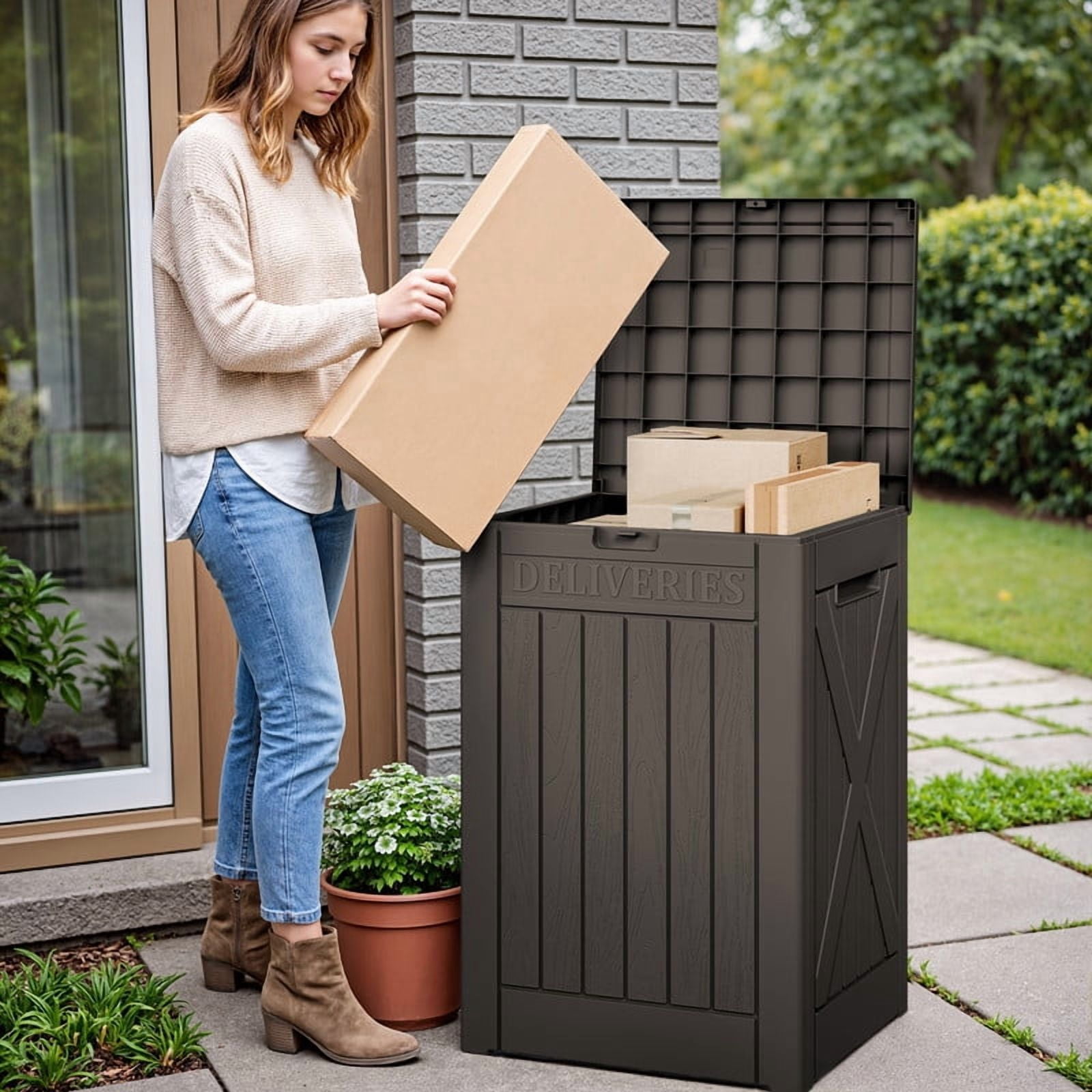 Homall 53 Gallon Package Delivery Boxes, Waterproof Outdoor Resin Mailbox for Packages With Lockabla Lid, Outdoor Storage Parcel Box for Outside