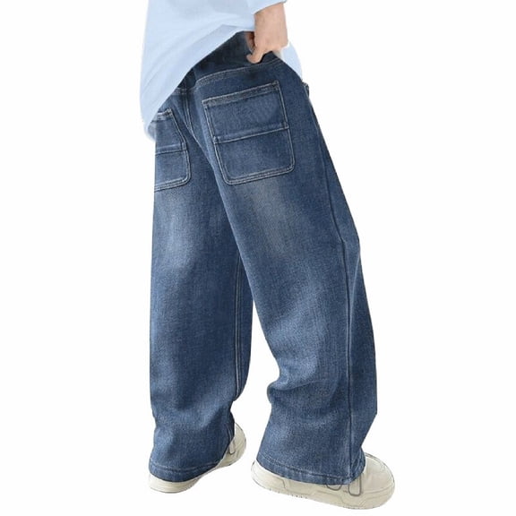 Boy's Kids Baggy Jeans Elastic Waist Pull on Denim Pants Summer Casual Fashion Straight Wide Leg Jeans Oversized Boyfriend