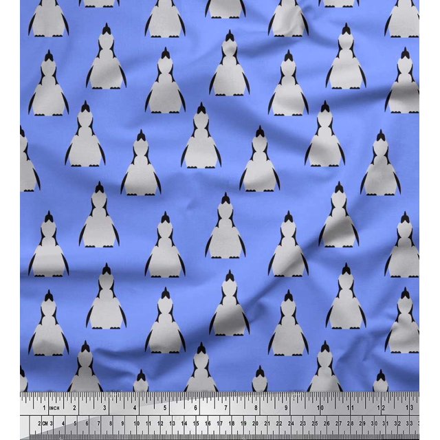 Soimoi Tissu Crêpe Polyester Imprimé Pingouin Océan, Largeur 52 Pouces
