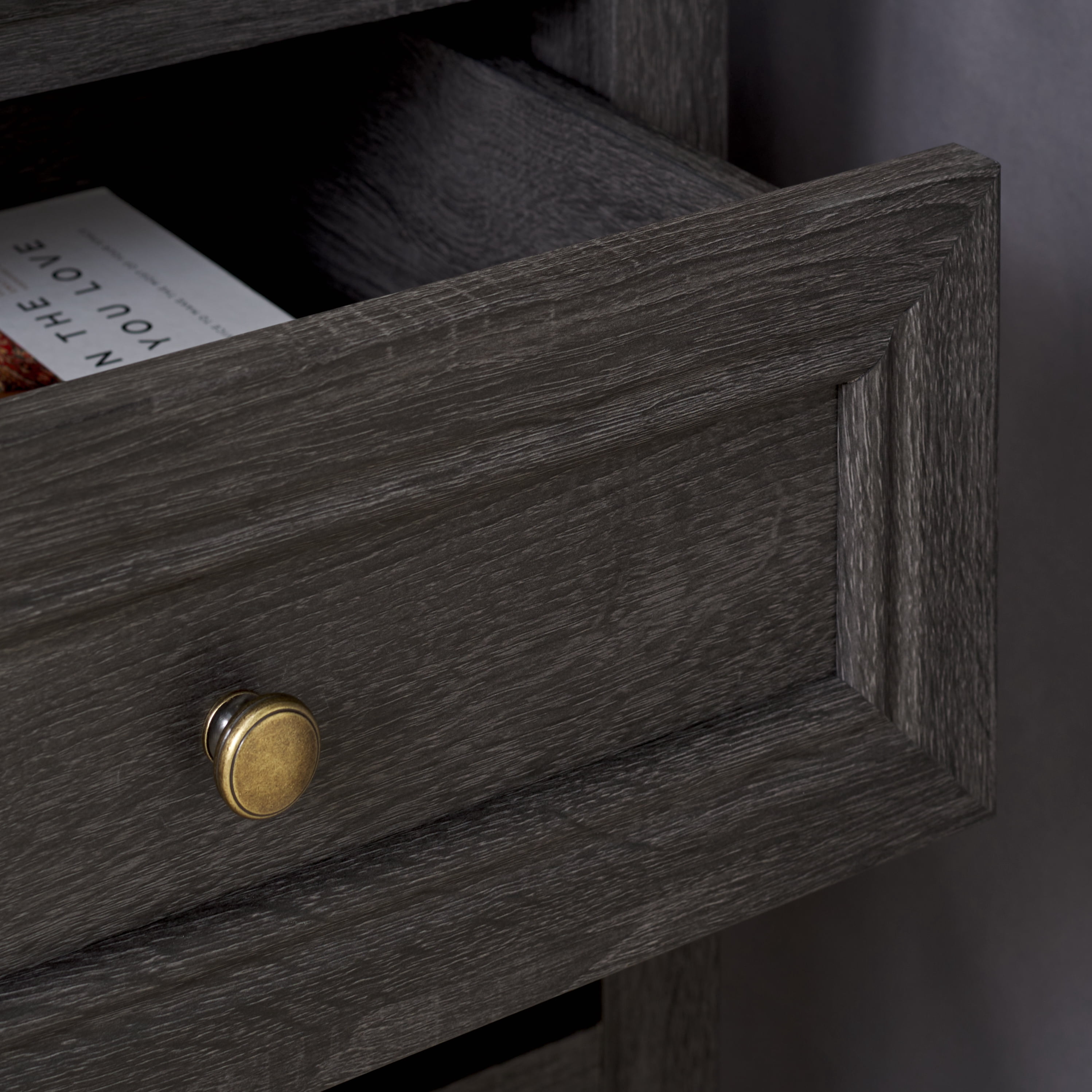 SAFAVIEH Sondra Traditional 2 Drawer Nightstand,Distressed Black/Gold