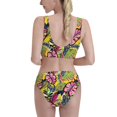 thumbnail image 5 of High Waisted Bikini Sets For Women, Hawaiian Style Yellow Pink Swimsuits Tummy Control, Two Pieces Bathing Suit, 5 of 8