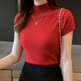thumbnail image 2 of Knitted Shirt Women's Solid Color Half High Neck Topwoner Fashion Slim Short Sleeve, 2 of 7