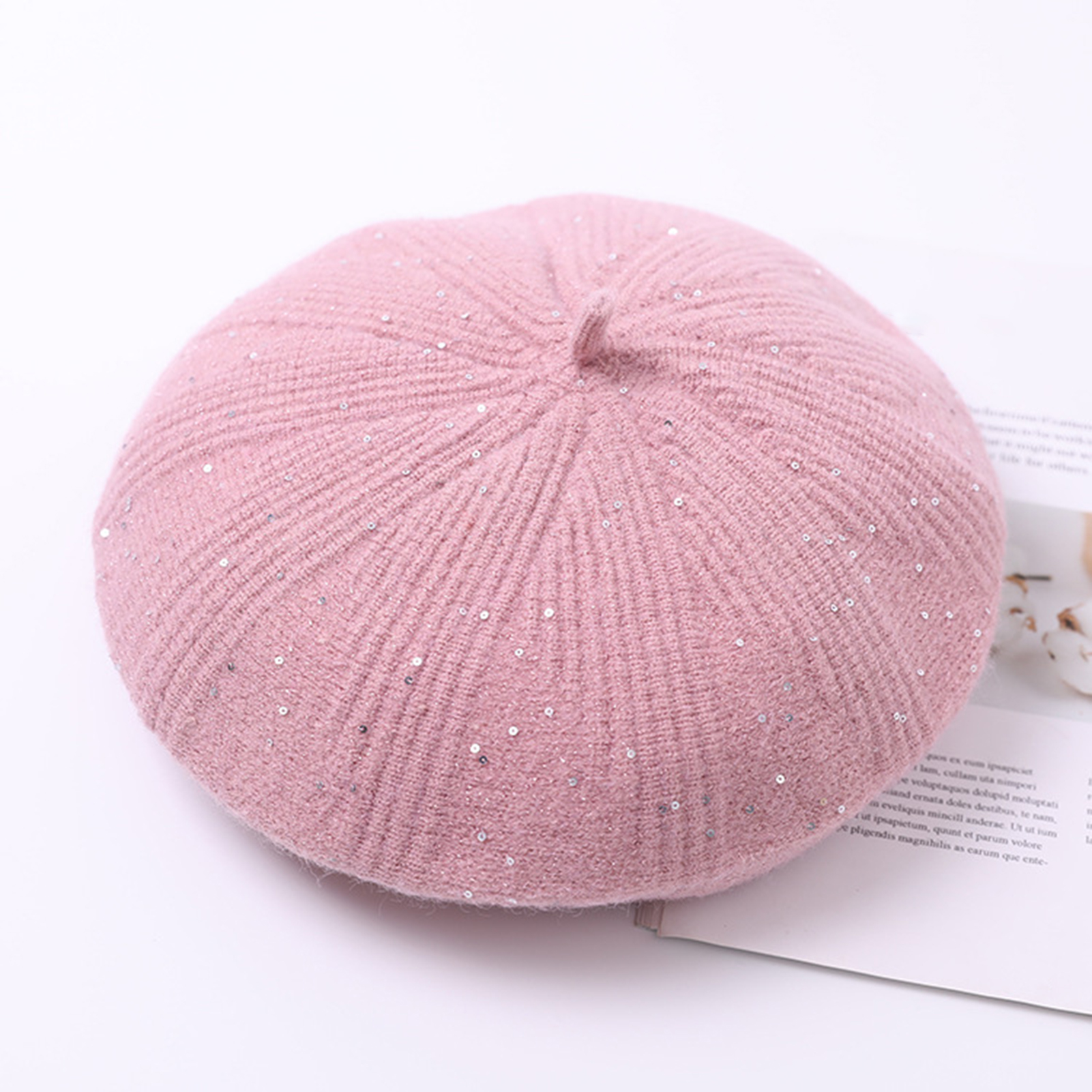 Wool Sequins Knitted Beret Hat French Style Beanie Hats 
