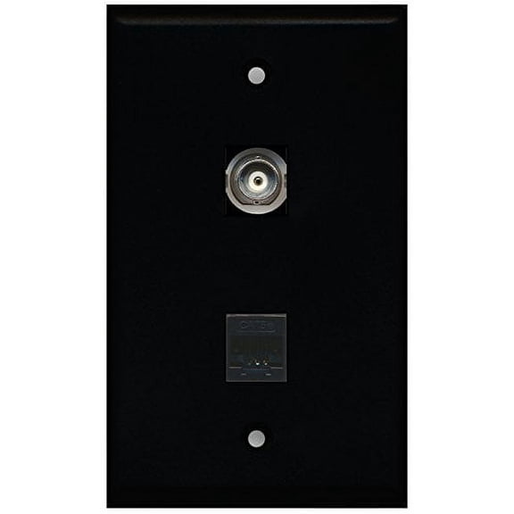RiteAV - Black 1 Port BNC 1 Port Cat5e Ethernet Black Wall Plate