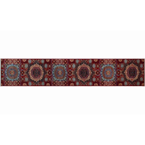Aria Ilene Red/Blue Runner, 2'6" x 14'7"