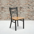 thumbnail image 2 of Flash Furniture 2 Pack HERCULES Series Black ''X'' Back Metal Restaurant Chair - Natural Wood Seat, 2 of 8