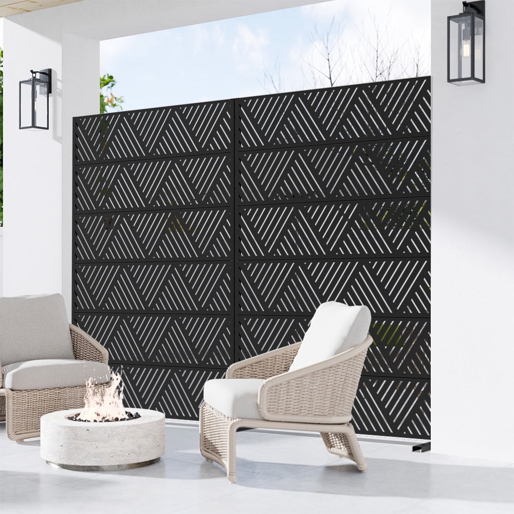 MAYEERTY 72×47" Outdoor Black Metal Privacy Panel Screen for Backyard & Garden, Triangular Diamond Pattern