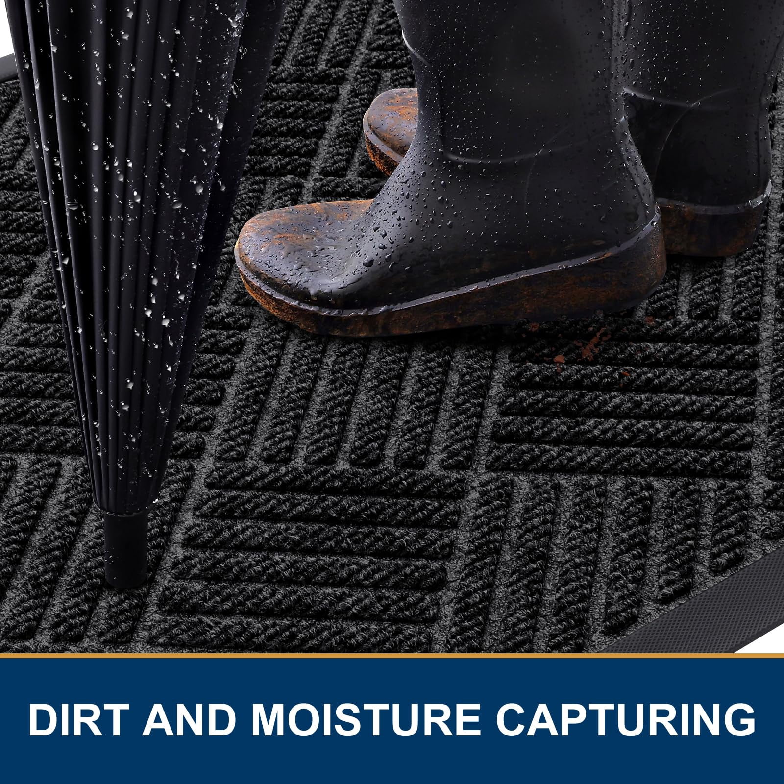 Smiry Front Door Mats For Inside, Low Profile Heavy Duty Outdoor Doormats, Non Slip Dirt Trapper Entryway Mat, 29.5x17, Black