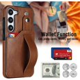 thumbnail image 3 of Design for Samsung Galaxy S23 5G Phone Case with Screen Protector Adjustable Wrist Strap Kickstand Credit Card Slot Slim Shockproof Hybrid Rugged Protective Cover for Women Men Brown, 3 of 14