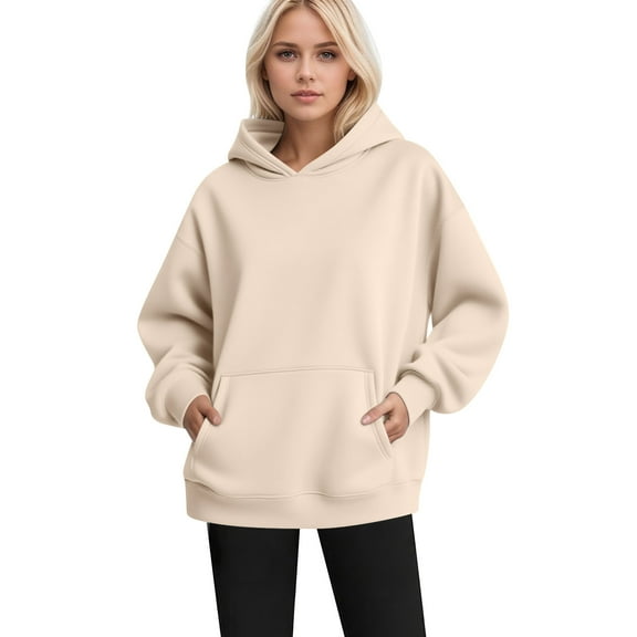 Women’s Oversized Hoodie – Long Sleeve Pullover Sweatshirt with Front Pockets, Casual Loose Fit Fleece Top for Fall and Winter Outfits Beige