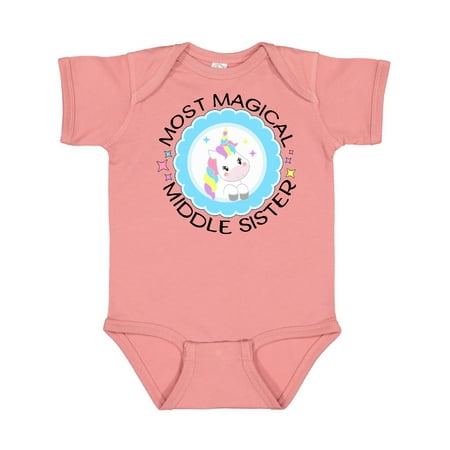 

Inktastic Most Magical Middle Sister- cute unicorn badge Gift Baby Girl Bodysuit