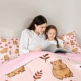 thumbnail image 4 of Erosebridal Capybara Kids Twin Bedding Sets, Cartoon Flower Leaf Bedding Comforter Set, Pink Reversible, 7-Piece, 4 of 7
