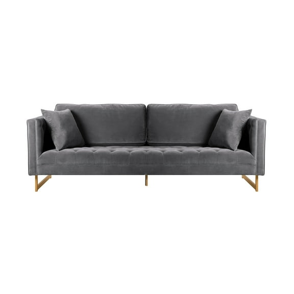 Modern Velvet Sofa with Brass Legs - Chic Living Room Couch, Blue Pink Grey Options