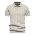 thumbnail image 2 of JTieacloth Mens Collar Shirt Mens Summer Lapel Casual Knit Shirt Fashion Solid Color Cotton Short Sleeve Size Top Beige S, 2 of 6