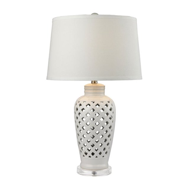 ElkGroup International D2621 Openwork Ceramic Table Lamp in White With White Shade