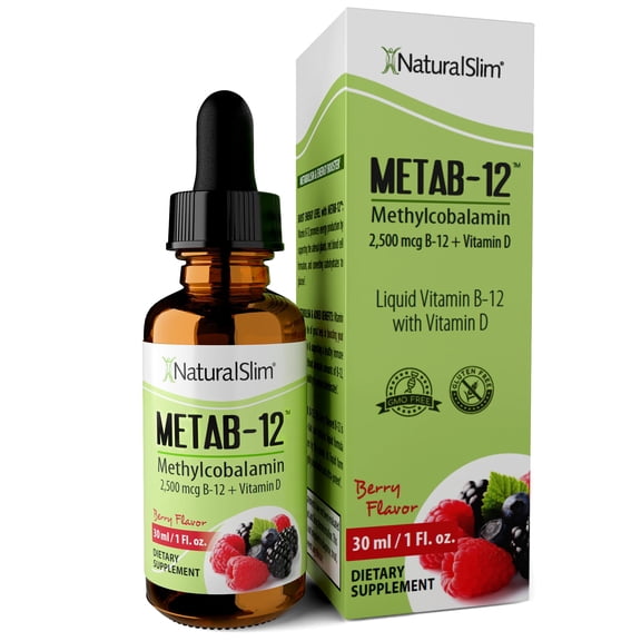 NaturalSlim Metab-12® Vitamin B12 Methylcobalamin Liquid Drops with Vitamin D - Berry Flavor, 30 ml