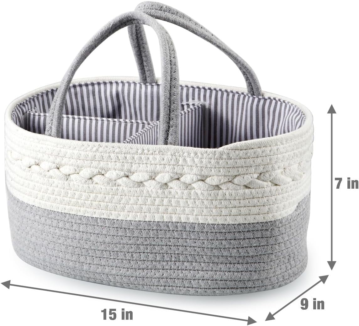 PandaEar Baby Diaper Caddy Organizer for Boys Girls, Portable Baby Diaper Basket, Travel Cotton Rope Diaper Caddy Change Organizer for Baby Shower Gifts Newborn Infants