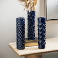 thumbnail image 2 of DecMode 3"W, 12"H Dark Blue Ceramic Vase with Varying Patterns, Set of 3, 2 of 10