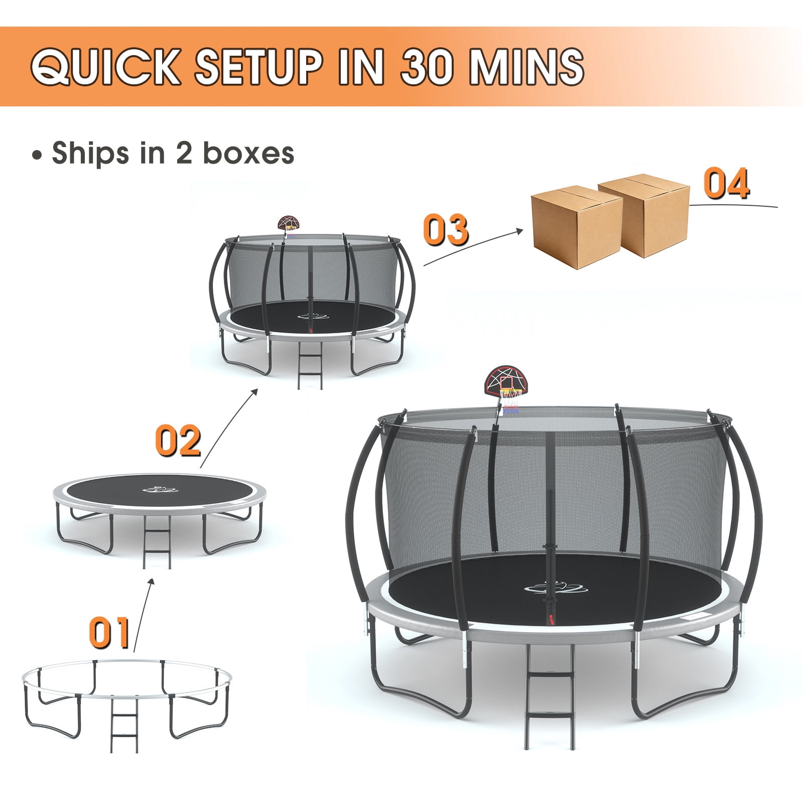 Lumeavetra Outdoor Trampoline for Kids & Adults with Anti-Rust Coating, Safety Enclosure Net, Basketball Hoop, Sprinkler & Ladder, Heavy-Duty Trampolne, Ideal Gift for Boys & Girls Birthday