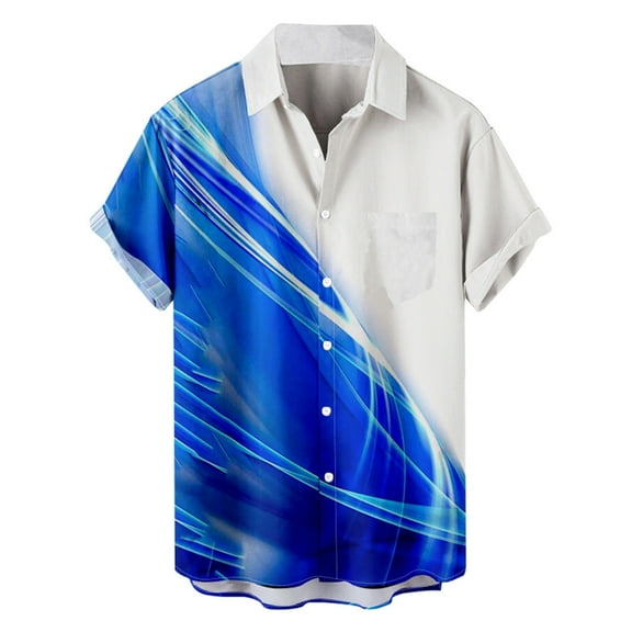 JINMGG Mens Tops under $5,Men Fashion Casual Buttons Printing Turndown Short Sleeve Shirt Blouse Blue XL