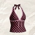 thumbnail image 6 of Y2k Vintage 2 Pieces Bikini Set Coquette Halter Tankini Top with Shorts Whimsy Polka Dot Beach Swimsuit Vacation Outfit Pink M, 6 of 6