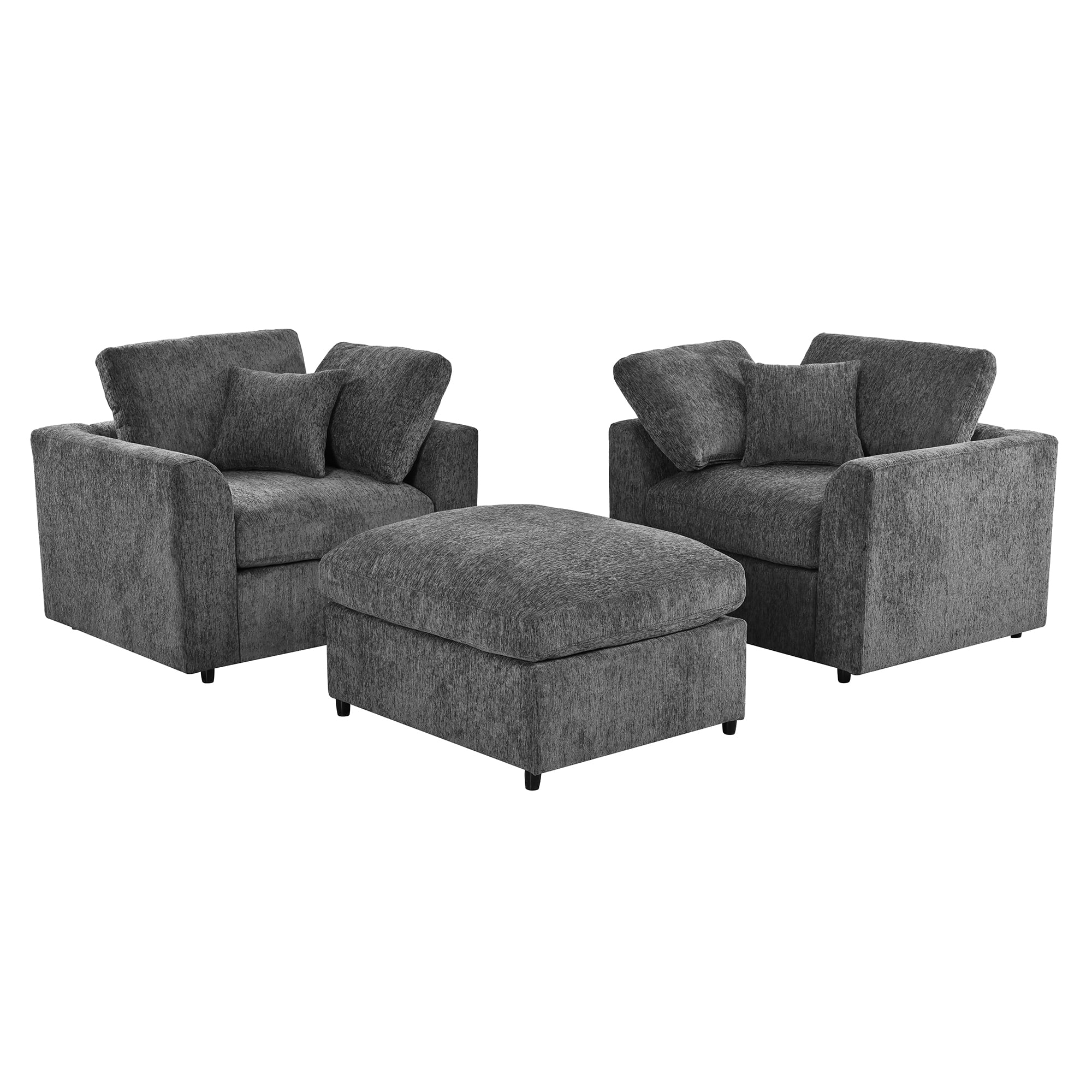 Howcool 3-Piece Modular Accent Chair with Movable Ottoman,Chenille Upholstered Lounge Chairs for Modern Living Room,Gray