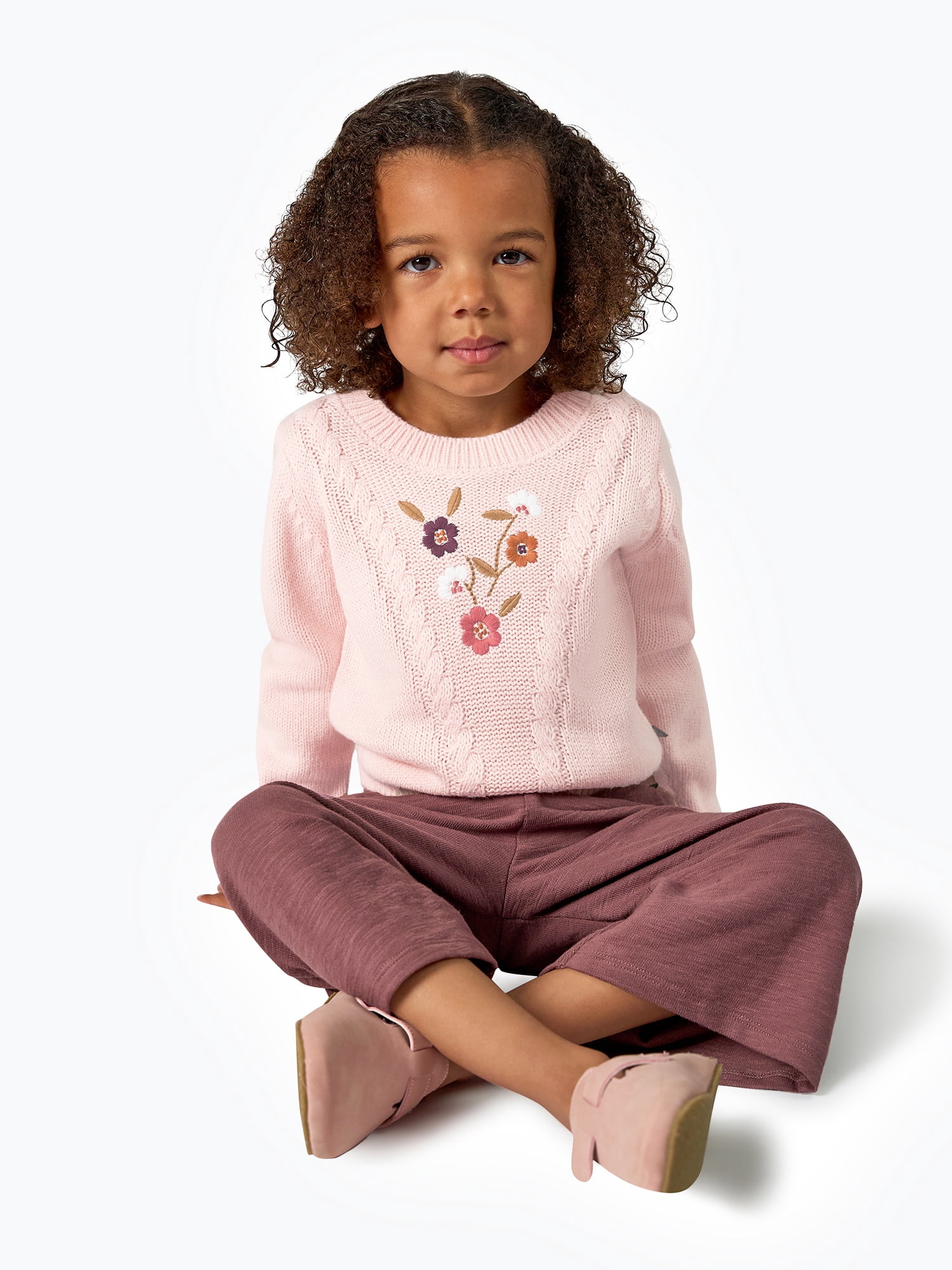 Modern Moments by Gerber Toddler Girl Sweater with Textural Stitches and Embroidery, Sizes 12M-5T