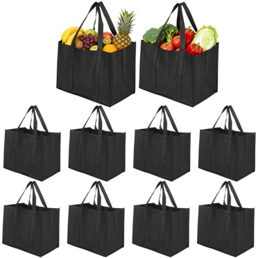 10 PCS Reusable Grocery Bags, 35 L Large Shopping Bags with Long Handles, Foldable Non-Woven Tote Bags, Washable Grocery Bags for Supermarket Storage Car Trunk Organization