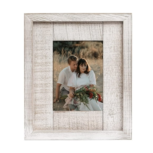 Adeco Handcrafted Rustic Wooden Picture Frames with Real Glass to Display 5 x 7 Inch Photo for Wall Hanging and Tabletop, Distressed White
