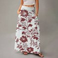 thumbnail image 5 of LWavelet Leaf Print Maxi Skirt with Side Pockets Women Trendy Fall Casual Flowy Versatile Bottoms Deep Red M, 5 of 5