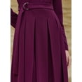 thumbnail image 4 of DARING DIVA Long Sleeve Pleated Crew Neck Belted A-Line Dress M Purple, 4 of 6