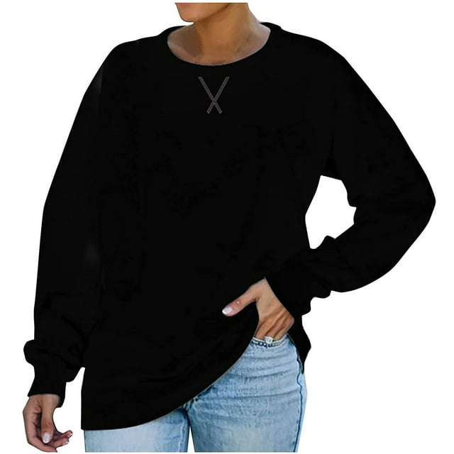 Lolmot T-shirt Ample pour Femmes Manches Longues Blouse Col Rond Hauts Décontractés Chandail en Molleton