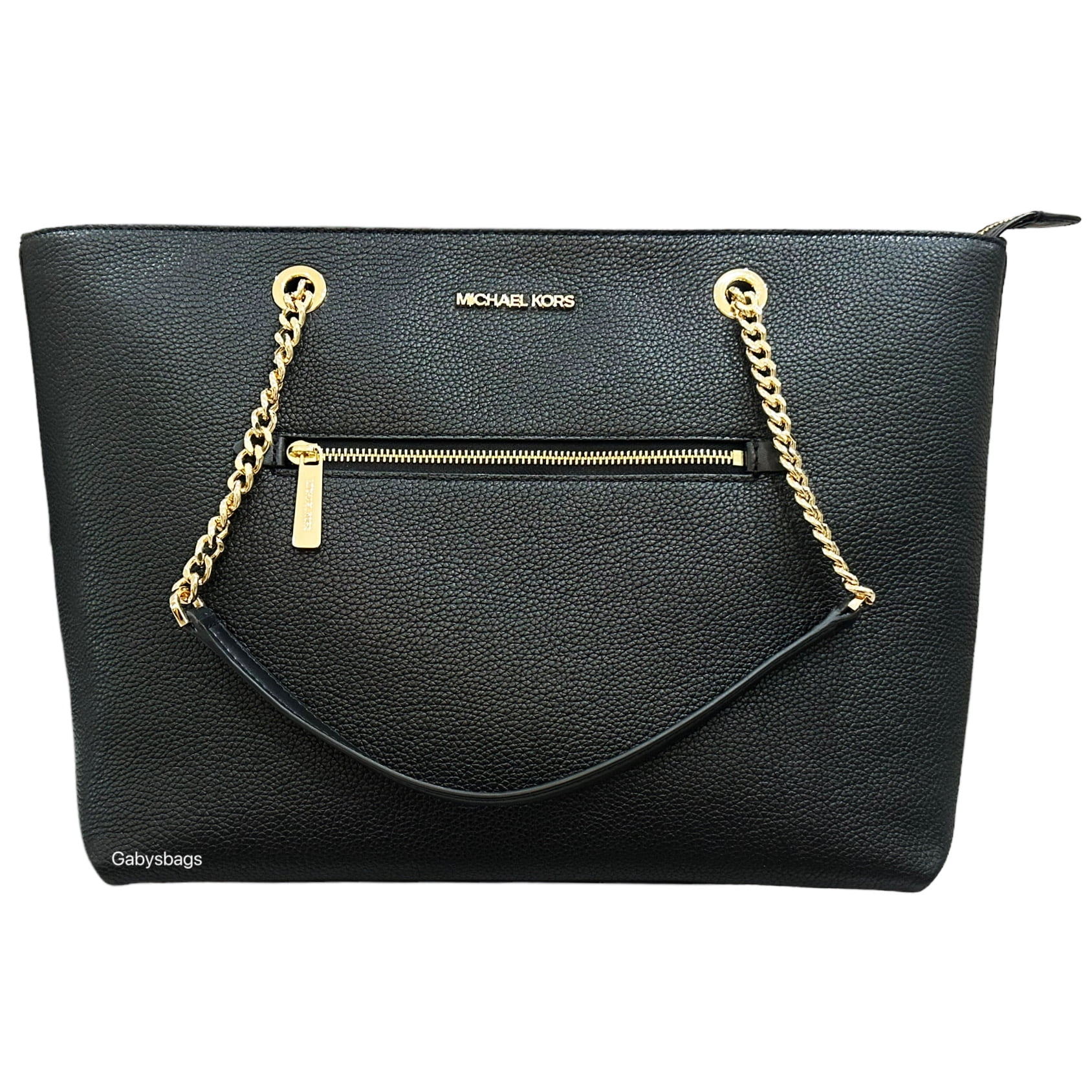 Michael Kors Womens Jet Set Item Medium Front Pocket Chain Tote Bag Purse 35F2GTTT3L-001 (Black)